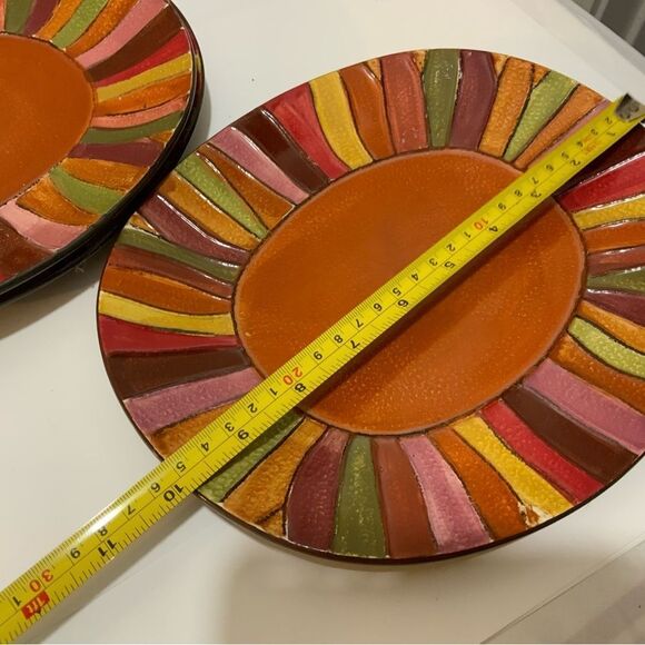 Set of 3 Pier 1 Imports Wavy Stripe oval Dinner Plates - 8.5” x 10” - Picture 8 of 10